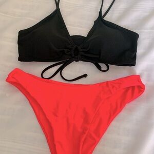 SHEIN | Chic Black and Hot Coral Cheeky Bikini Set